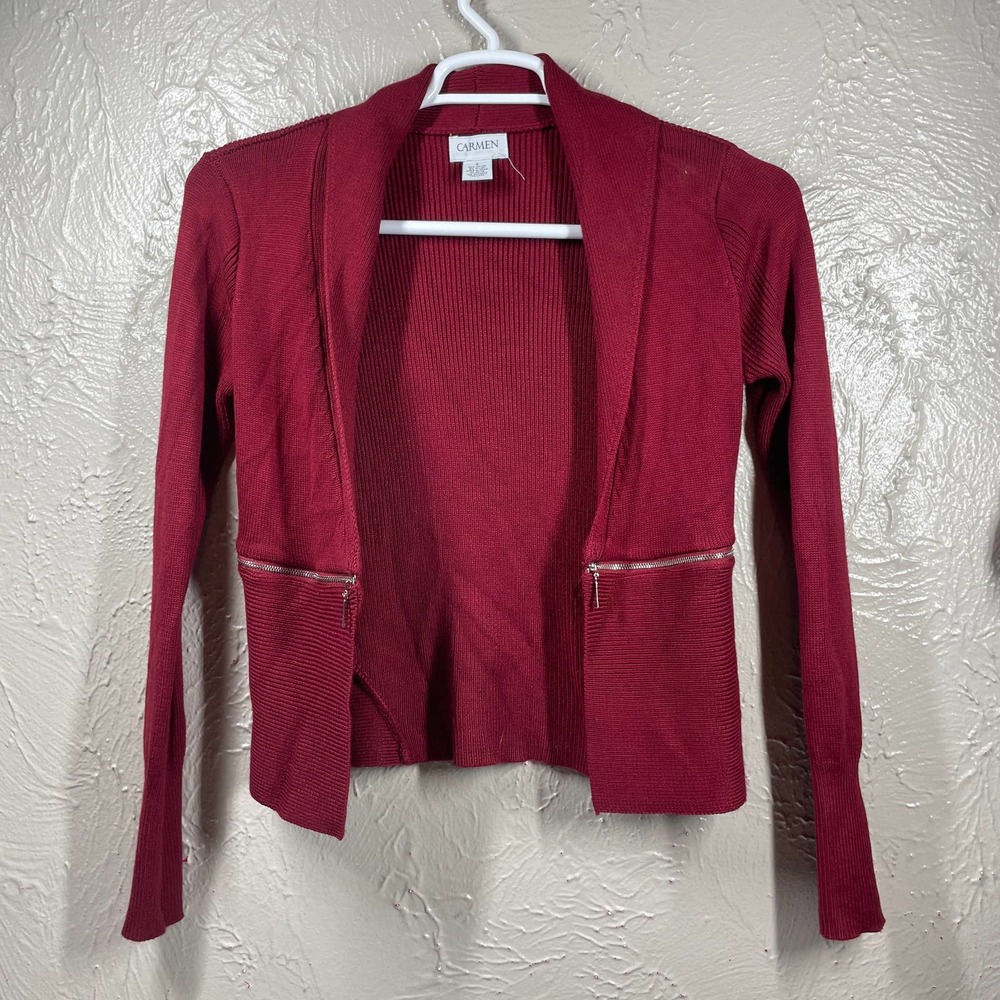 Carmen Marc Valvo‎ Open Cardigan burgundy Size Small